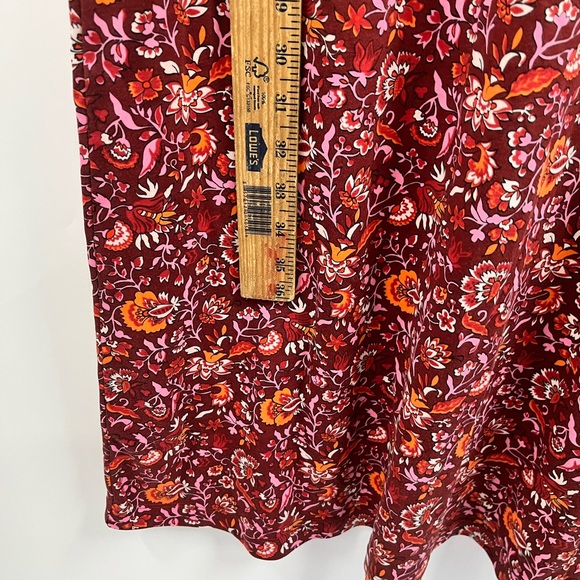 LandsEnd Red Floral Long Sleeve Midi Cotton Dress Size M - Picture 3 of 11